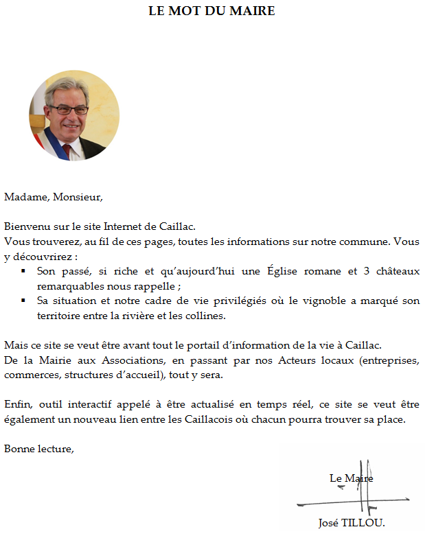 Commune de Caillac : Le Mot du Maire Commune de Caillac : Le Mot du Maire
